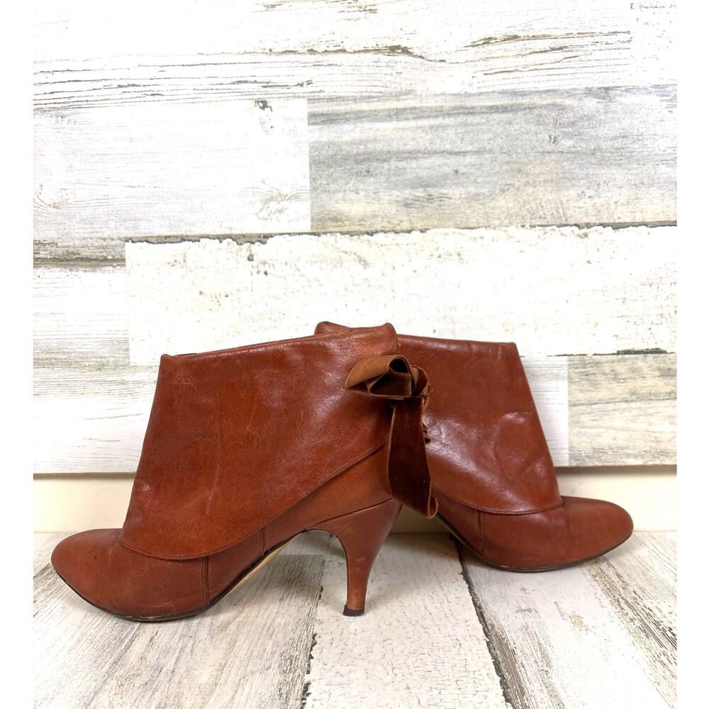 Jeffrey Campbell Vintage Womens 9 Brown Leather Velvet Bow Heeled Ankle Booties